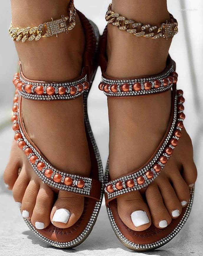 2025 S Fashion Designer Sandals Women S Rhie Beaded Toe Ring Summer Wedge Casual Beach Vacation