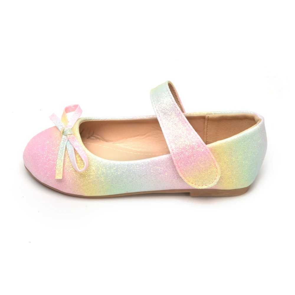 COSYSUSY Childrens Shoes Round Head Bow Sparkling Ballet Dancer Girls Shoes Rainbow Sparkling Ballet Dance Shoes Dress up Princess Flat Shoes M250103