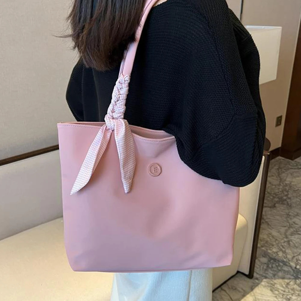 Women Small Tote Bag BowDecor SolidColor Aesthetic Shoulder Handbag Waterproof Shopping For School And Everyday Life 250102