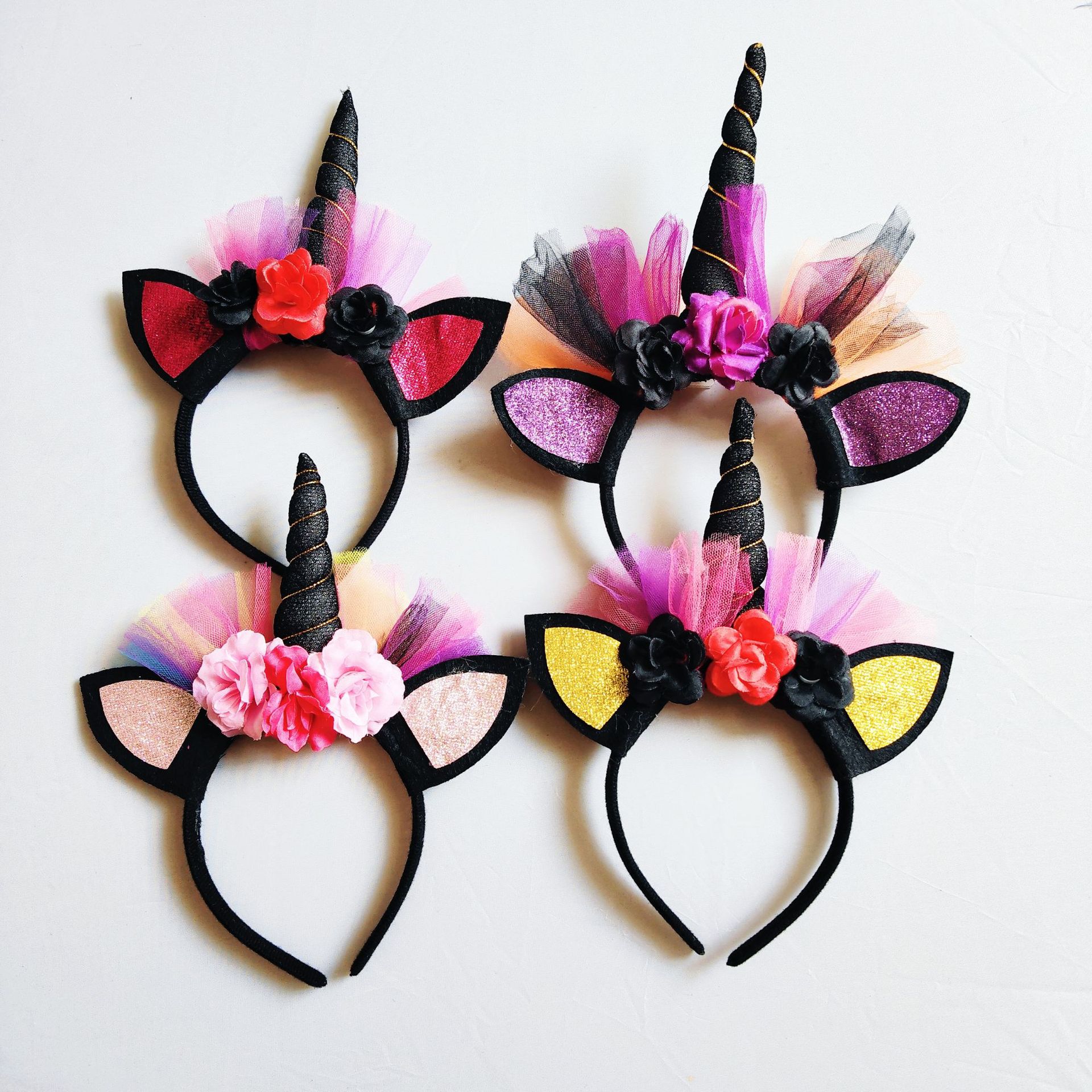 Halloween big mesh unicorn headband for sale cute headband for holiday parties unicorn mesh headband manufacturer wholesale