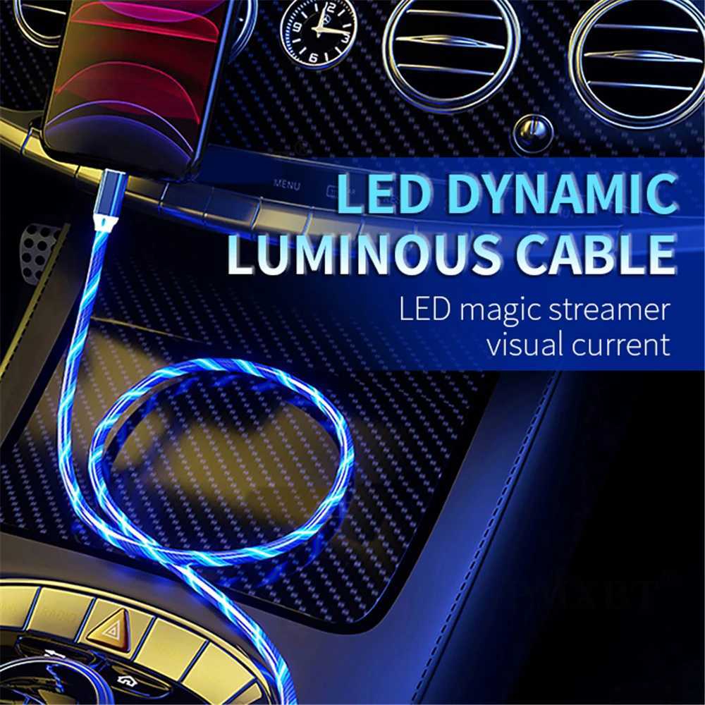 Streamer Charger Cable LED Light Up Lightning TypeC Cable USB Fast Charger Cord for 14 13 12 11 Pro Max X XS iPad 9 miniXJ250103