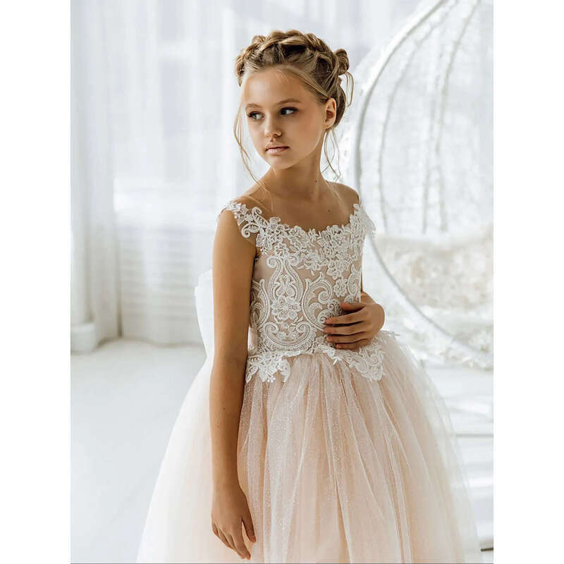 Dress Wedding Lace Tulle Backless Wer Girl Dresses Vintage Junior Bridesmaid Ball Gown First Communion 4 To 8 Years Mc2307