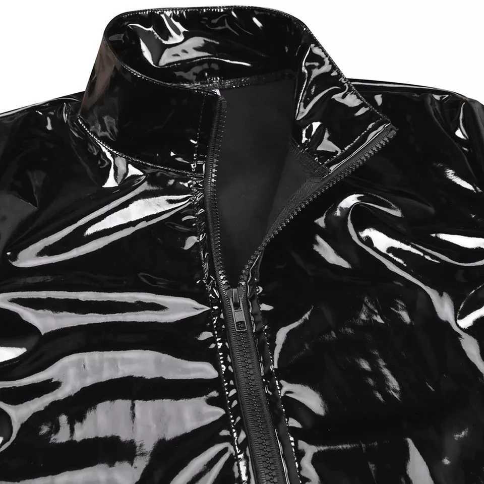 Mens jackets underwear Wetbook shiny leather bodysuits jumpsuits tops underwear nightclubs zippers stage costumes W250103