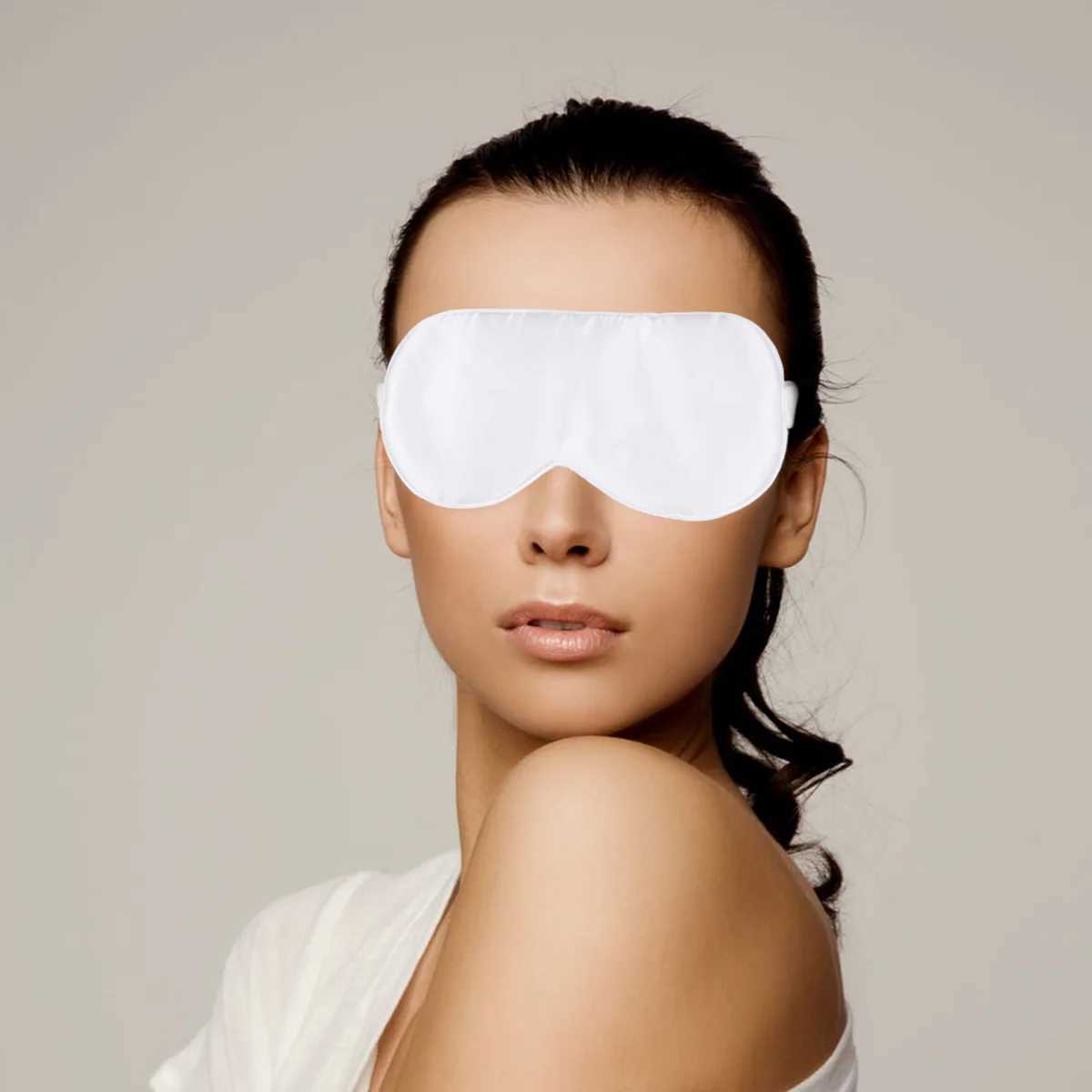 1Pc Silk Sleeping Eyeshade Comfortable Silk Eyeshade Breathable Blindfold Night Eye Patch for Men Women (White)XJ250103