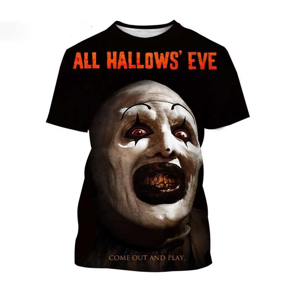 Summer hot selling fashion horror 3D printing horror clown creative personality casual T-shirtXJ240102