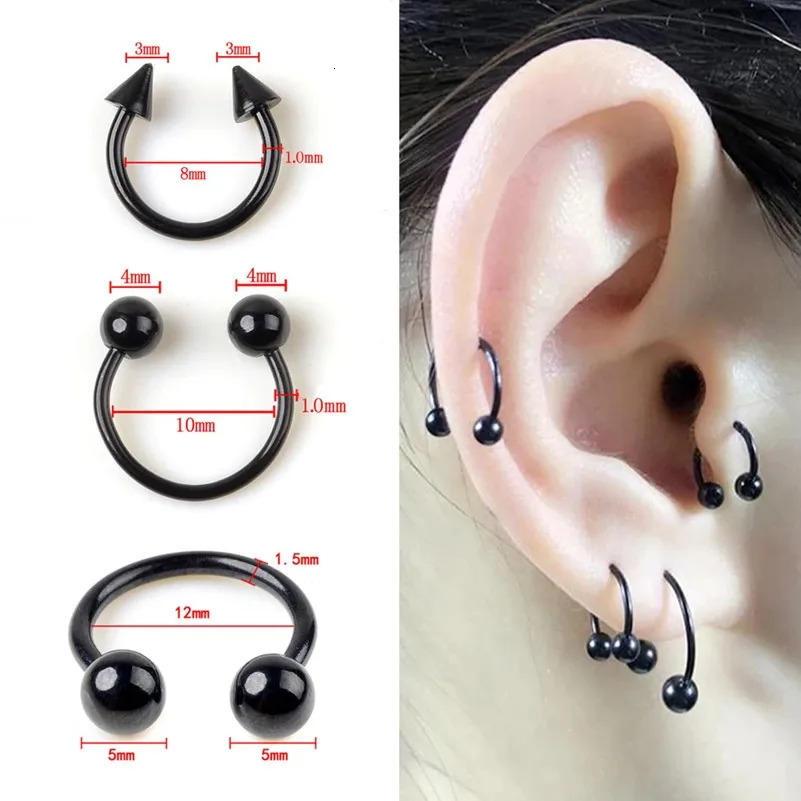 50/95Pcs Black Stainless Steel Eyebrow Navel Belly Lip Labret Tongue Nose Ring Ear Tragus Piercing Barbell Tunnel Body Jewely 250103