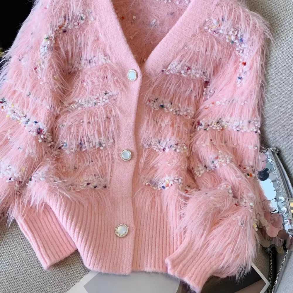 French design Tassels Mohair cardigan warm and thick winter sweater jacket sweet and elegant womens party girls Christmas clothing South Korea M250102