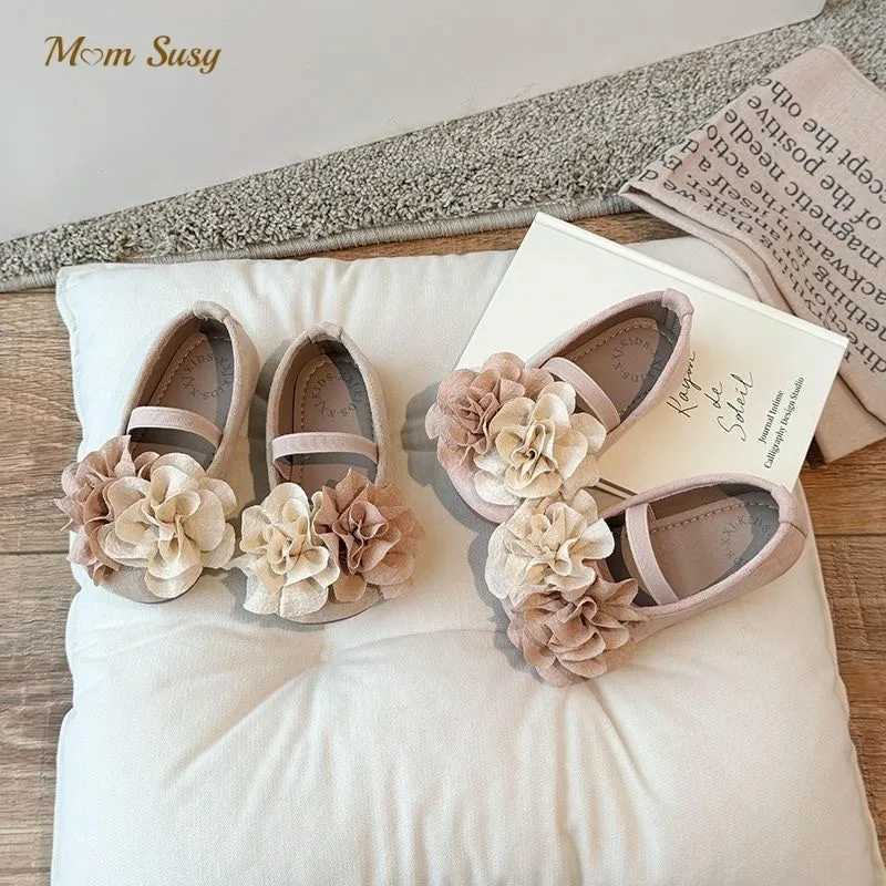 Fashion baby girl princess flower shoes childrens flat shoes soft PU sole lace upper spring autumn summer birthday party M250103