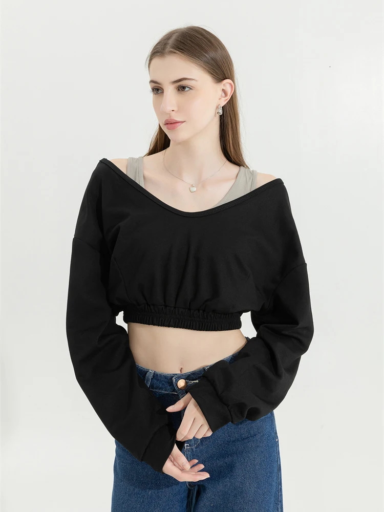 Woman Sweatshirt Hoodies Fashion Female Chic Loose Casual Streetwear Patchwork Ins Street Y2K Two Pieces Hoodies Crop Top 241224