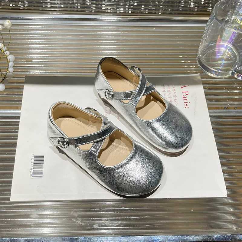 Girl Mary Jane shoes new spring fashion cross strap ballet shoes childrens silver princess apartment childrens soft sole size 24-35 M250103