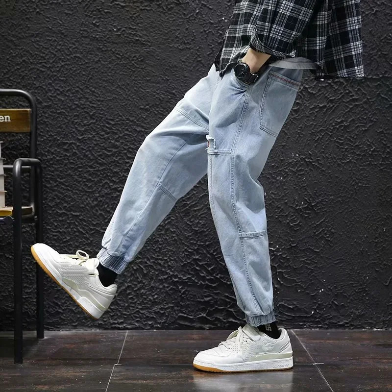 Men Streetwear Hip Hop Cargo Pants Mens Jeans Elastic Harem Joggers Pants Autumn Spring Trousers Men Clothing S-4XL 241230