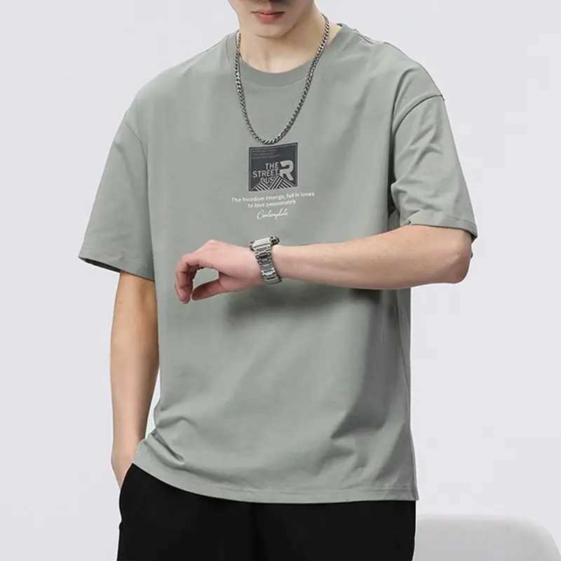 Mens Clothing Short Sleeve Generous Printing Simplicity Handsome Round Neck Pullovers Loose Solid Color Fashion Casual T-ShirtsXJ240102