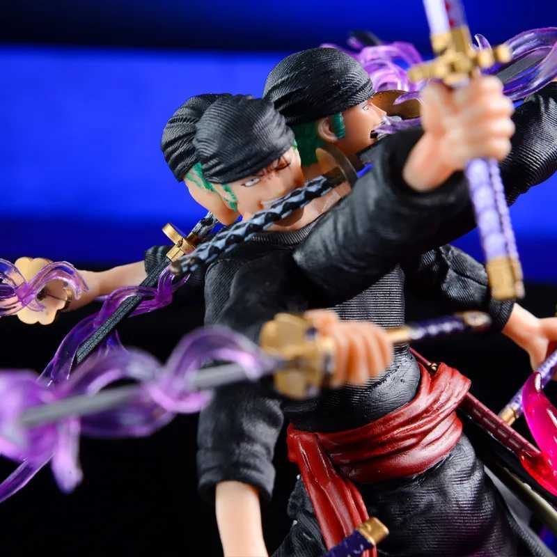 40cm One Piece Zoro Anime Figure Three Heads Six Arms Nine Blades Flow Shura Roronoa Zoro Action Figure PVC Collection Model ToyXJ250103