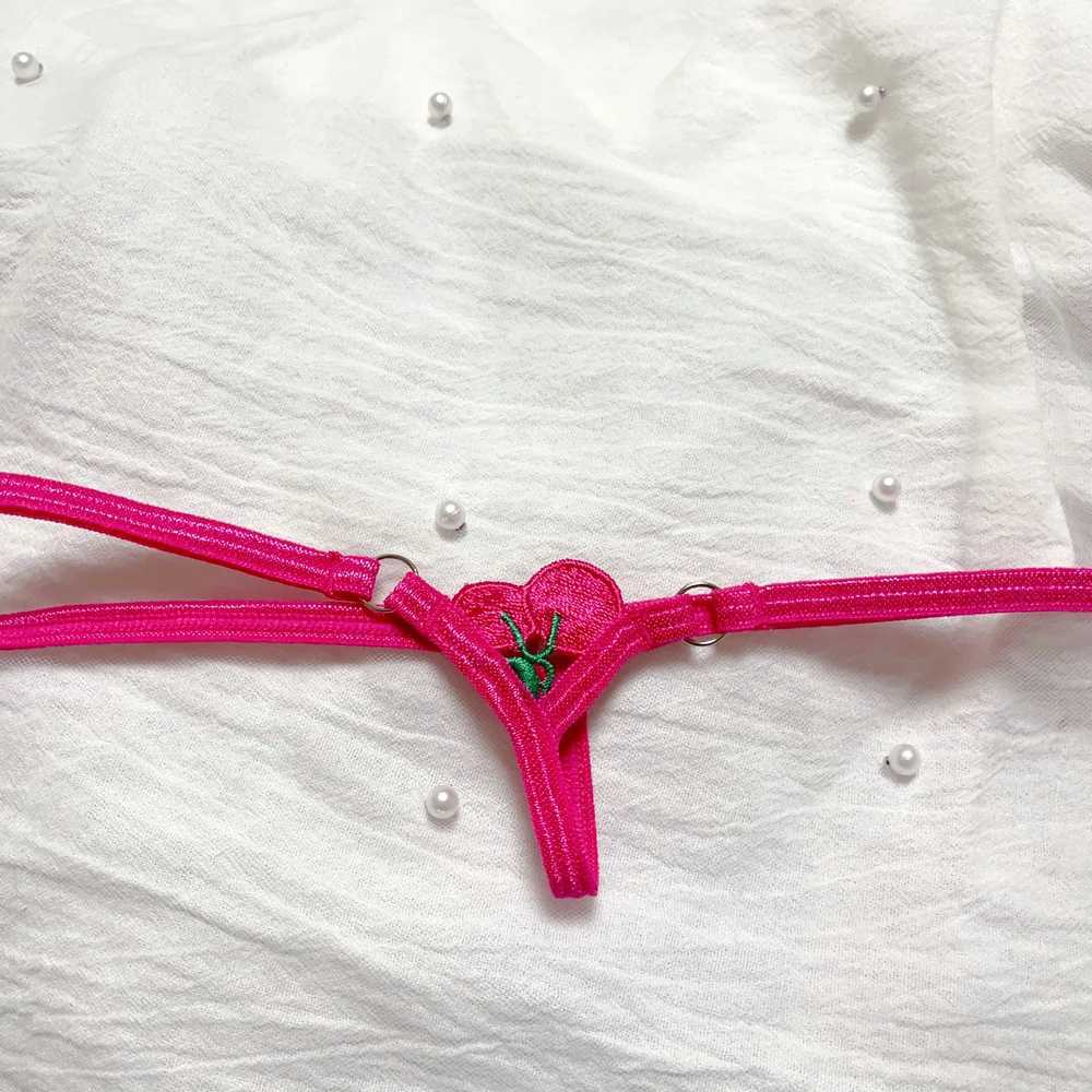 Extra Mini Female Tback Crotchless Sexy Thong Hot Pink Cherries G-String Shorts Crotch Depth Sexy Erotic Women UnderpantsXJ250103