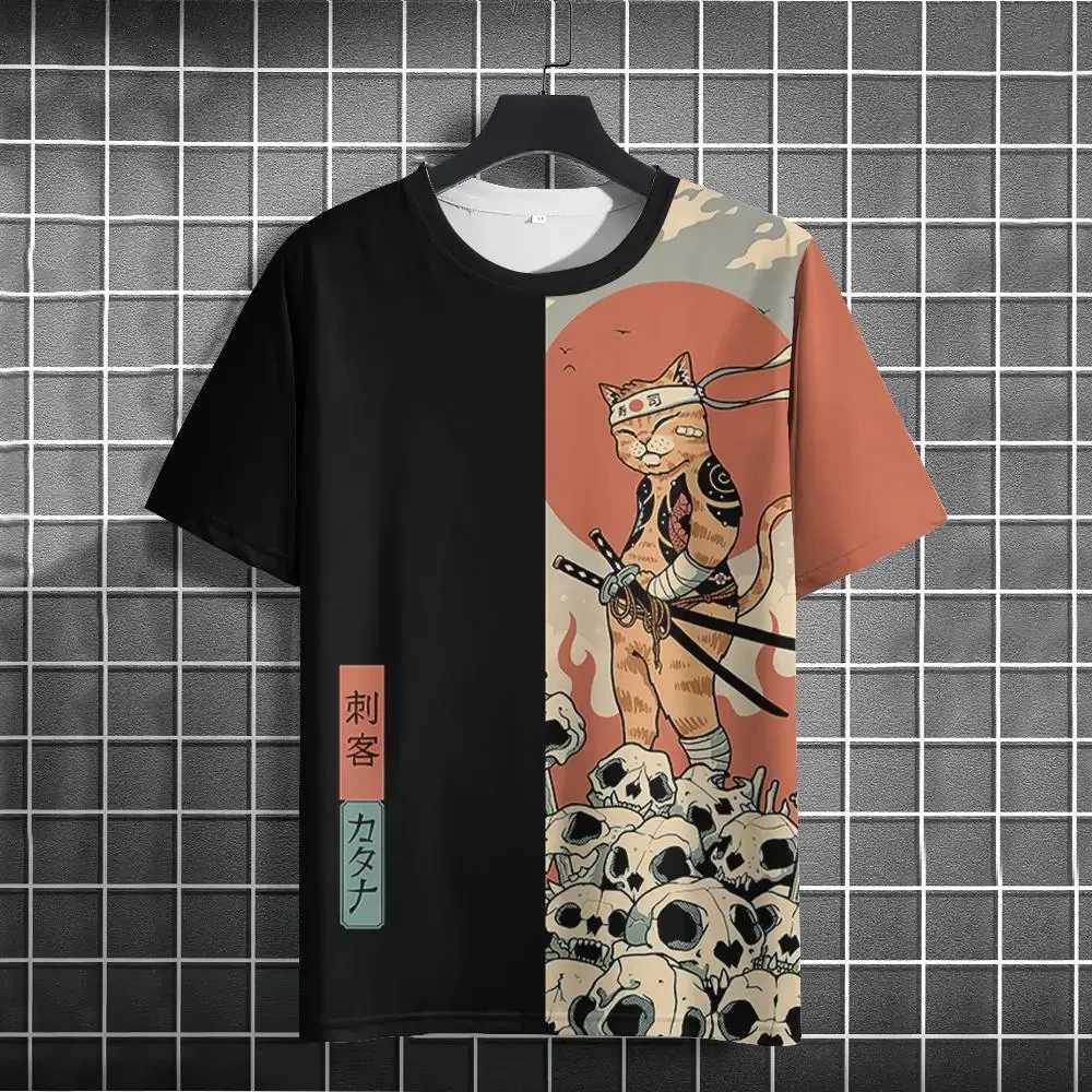 Unisex 2024 T Shirt Men Women Japanese Samurai Cat 3d Printed T Shirts For Casual Fashion Funny Shirt Top Tee Men ClothingXJ240102