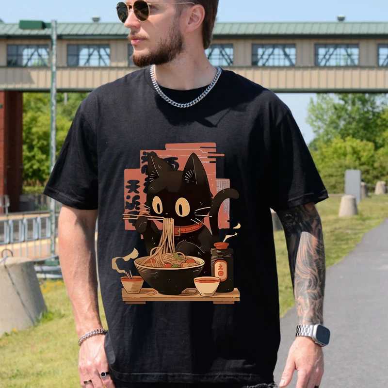 Kawaii Cat Ramen Noodle Graphic T Shirts for Women Men Clothing Japanese Anime Manga Ramen Cat T-Shirts Short Sleeve T-shirt TopXJ240102