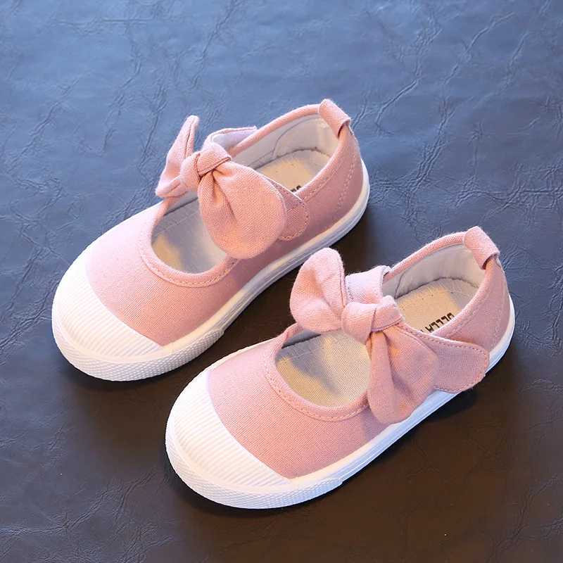 Bekamille Spring Autumn Childrens Canvas Casual Shoes Childrens Cute Bow Flat Shoes Girls Princess Solid Color Sports Shoes M250103