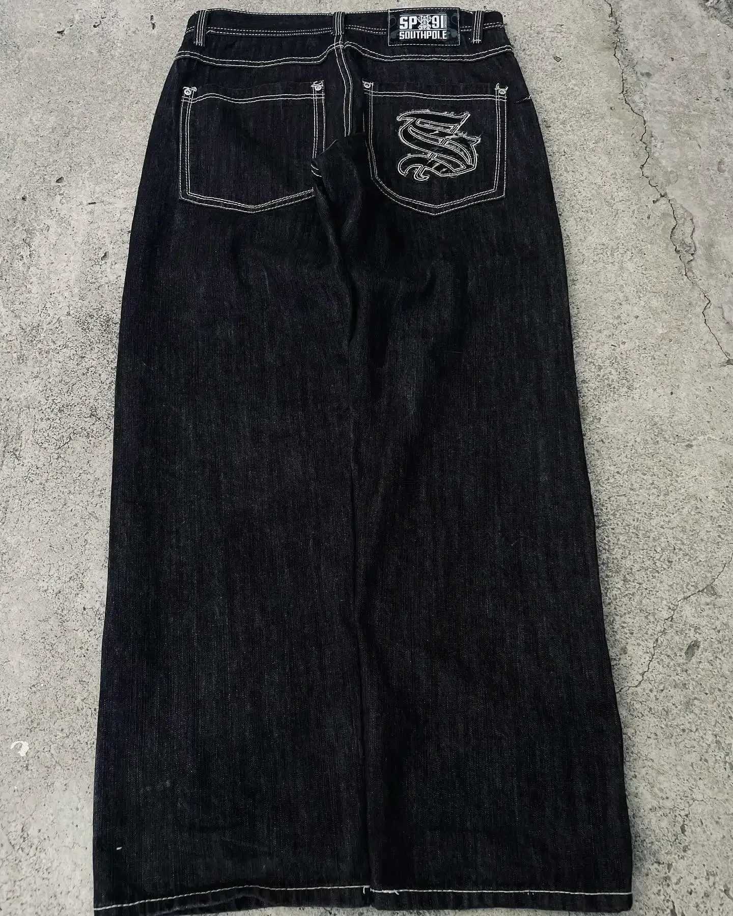 Y2K jeans New South Pole American retro Gothic graphic embroidered pocket style jeans Harajuku mens hip-hop wide leg pants for street wear W250103