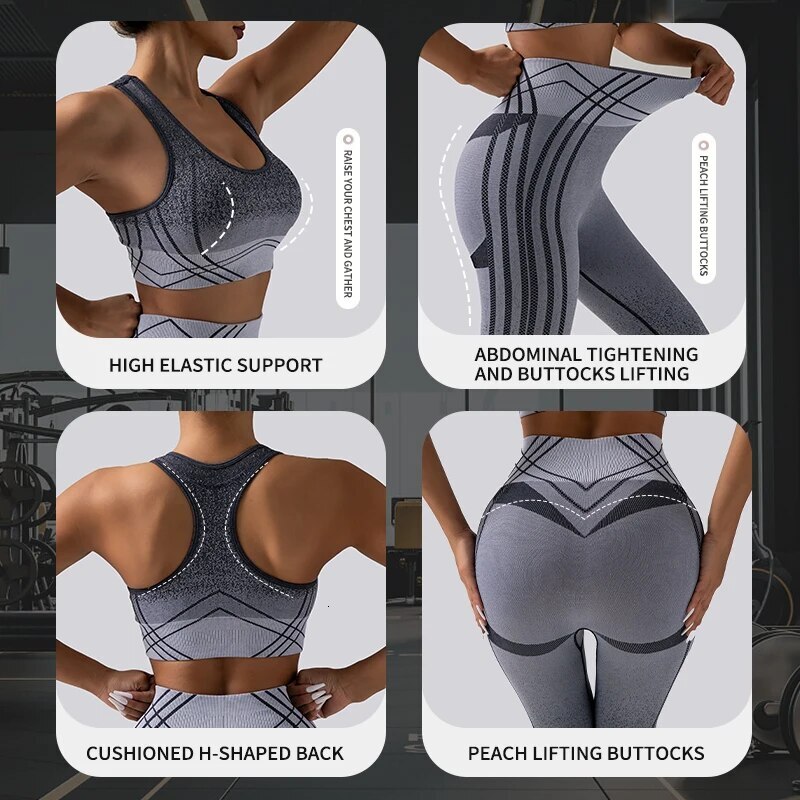 New Women's Seamless Yoga Suit 2-Piece Bra+Long Pants Waist Fiess High Elastic Sports Tank Top