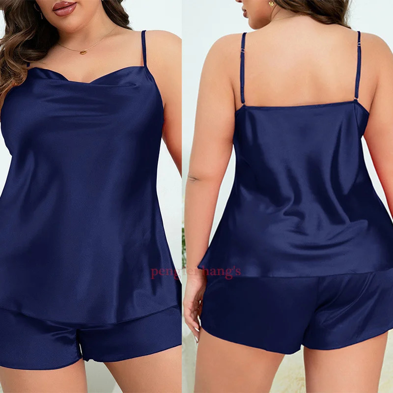 Lady Summer Chemise Pajamas Suit Night Outfit Big Size 4XL 5XL Sexy Women Satin Nightwear Sleepwear Cami shorts 2Pcs Pyjamas 250103