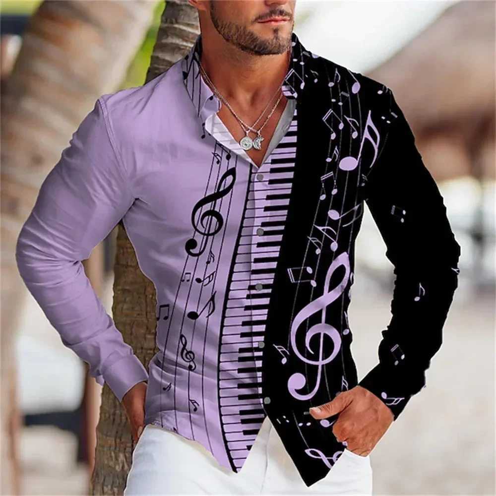 Graphic printing of mens shirts for the summer of 2023 with music buttons top long sleeved buttons and comfortable clothing design S-6XL W250103
