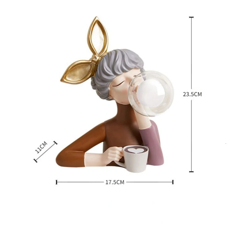 Cartoon Bubble Girl Resin Statue Decoration Family Living Room Bedroom Bedside Table Desktop Night Light Decoration Birthday Gift 250102