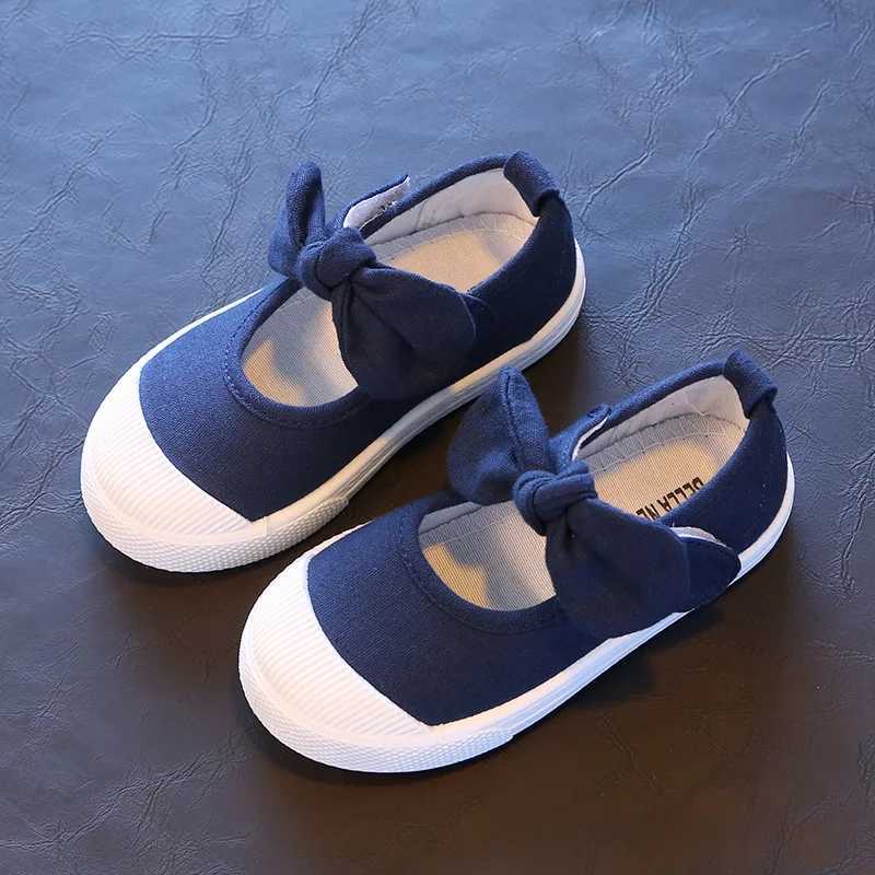 Bekamille Spring Autumn Childrens Canvas Casual Shoes Childrens Cute Bow Flat Shoes Girls Princess Solid Color Sports Shoes M250103