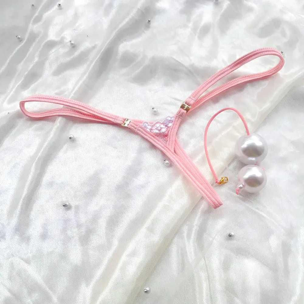 Extra Mini Female T-back Panties Low Rise G-string Sexy Briefs Micro Pearls Inside Body Thong String Underpant Sexy Pink knickerXJ250103