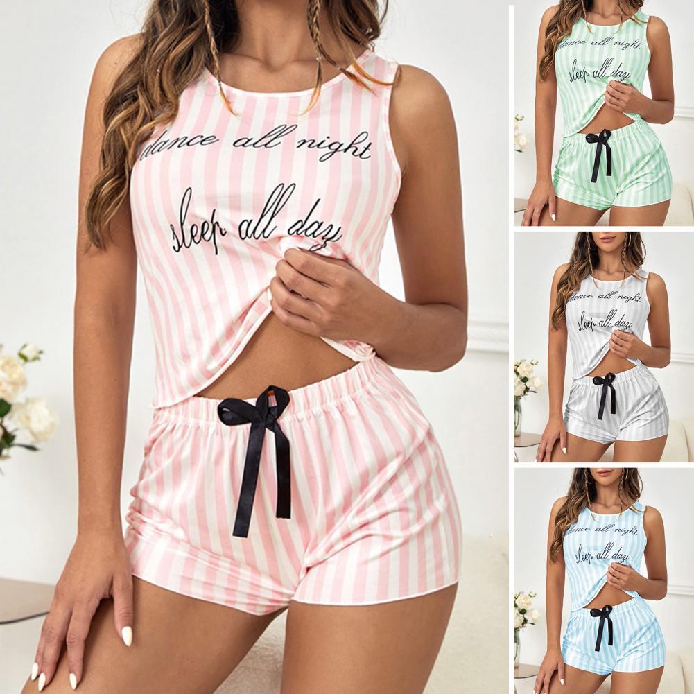 Pamas For Women Summer Solid Sleepwear Cotton Pyjamas Tank Top Shorts Cute Underwear Set Soft Sleeveless Nightwear