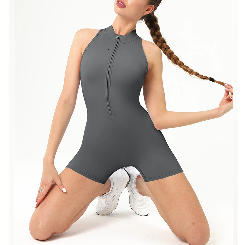 Overalls Women Yoga Set Short Jumpsuit Gym Tracksuit Women's Sports Suit Fiess Scrunch Zipper Workout Bodysuit Female