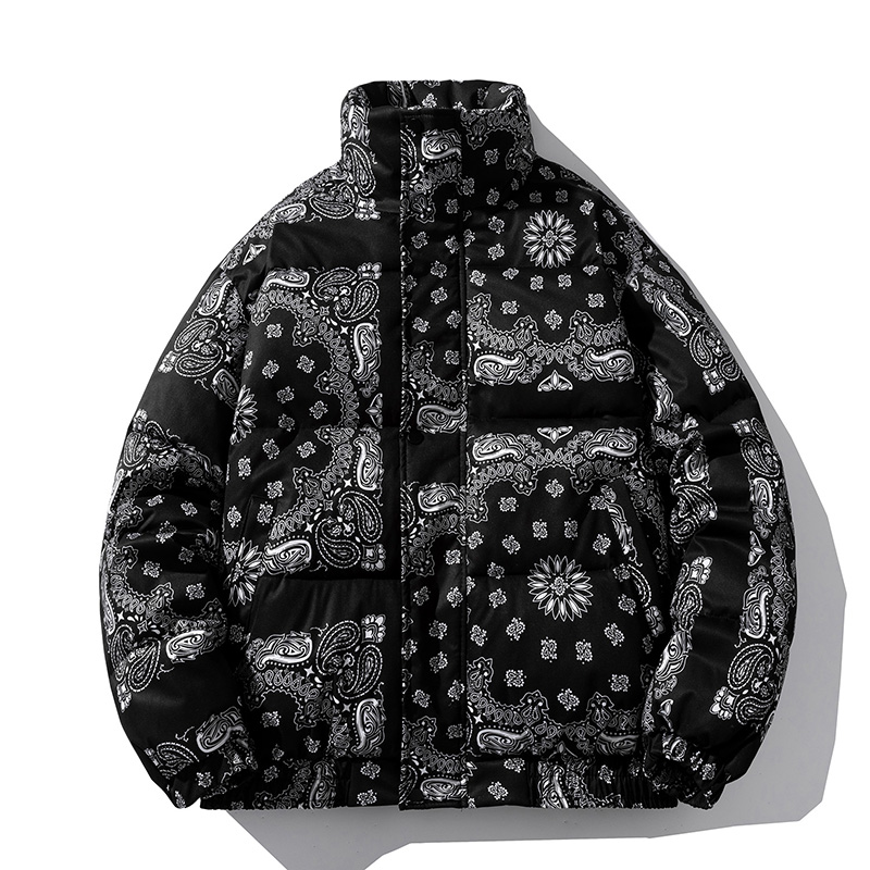 Men Parka Winter Jacket Thick Warm Casual Loose Harajuku Fashion Zipper Paisley Windproof Bubble Coat