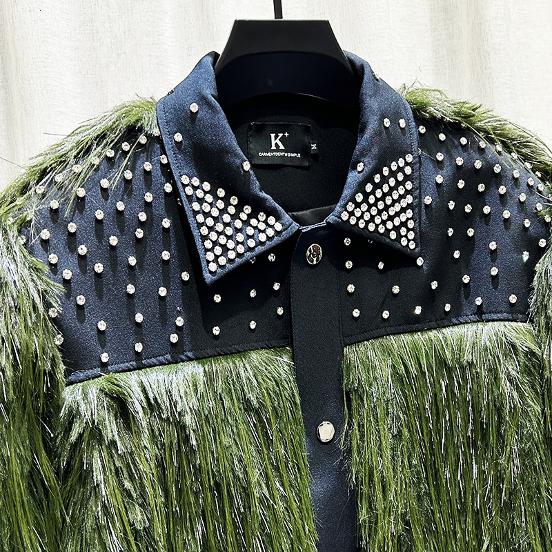 PFHQ Autumn Winter Men Jacket Dia Studded Tassel Plush Light Turn-Down Collar Male Tops Fashion 21Z7554