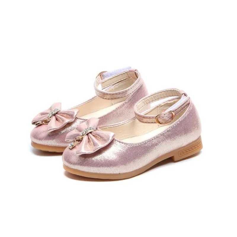 New Girl Childrens Wedding Shoes Bow Sweet Crystal Childrens Leather Apartment Childrens Shoes 21-30 M250103