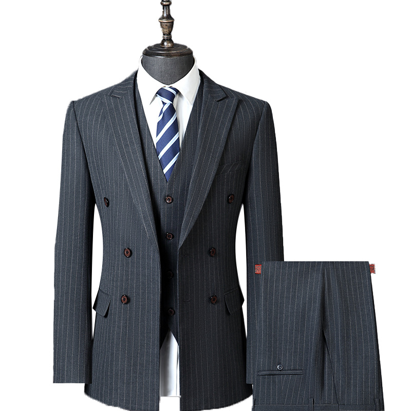 H492 Striped suit men's three-piece suit high-end autumn casual formal wear