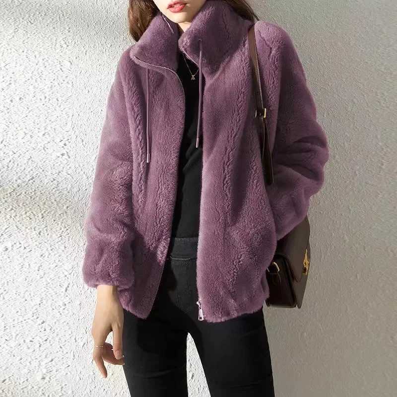 Womens jacket trendy late autumn new jacket double-sided velvet warm sportswear womens cardigan plus size 6XL womens jacket M250103