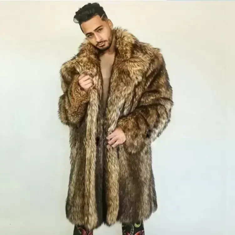 pdmcms 2023 Mens Autumn and Winter Thick Warm Fur Coat Trench Loose Long Velvet Leather 241224