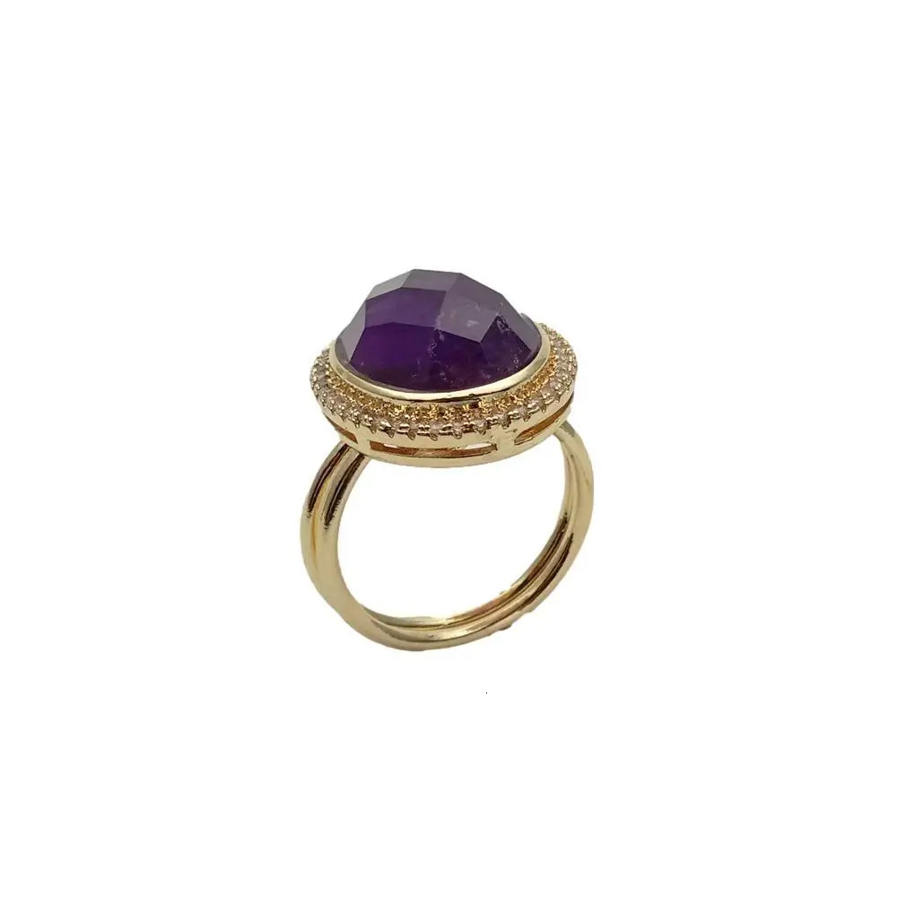 KKGEM 14x18mm Natural Oval Amethyst Water Diamond Laying Finger Ring Adjustable Anniversary Commemorative Ring 250102