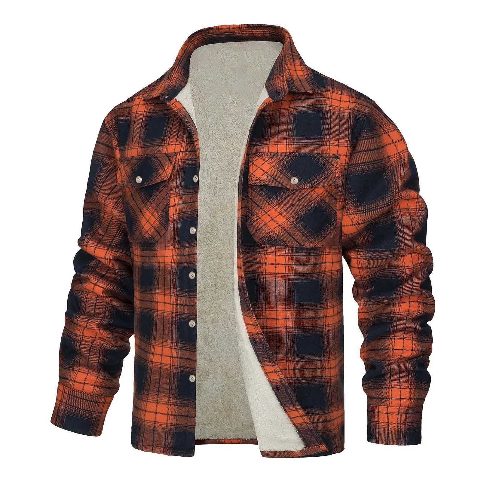 Mens autumn and winter casual grid square lapel cufflinks fastened outdoor windproof solid color simple jacket W250103