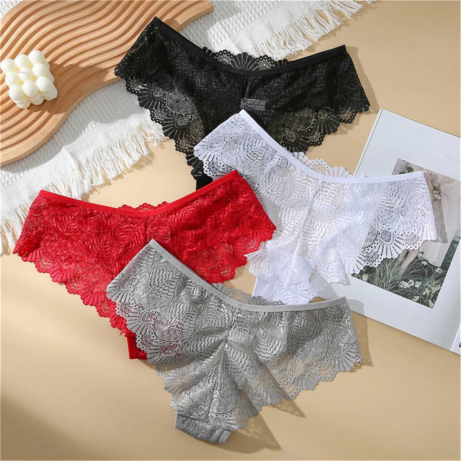 Lace decoration low waist underwear sexy perspective plus size underwear womens home underwear comfortable 4-color underwear W250103
