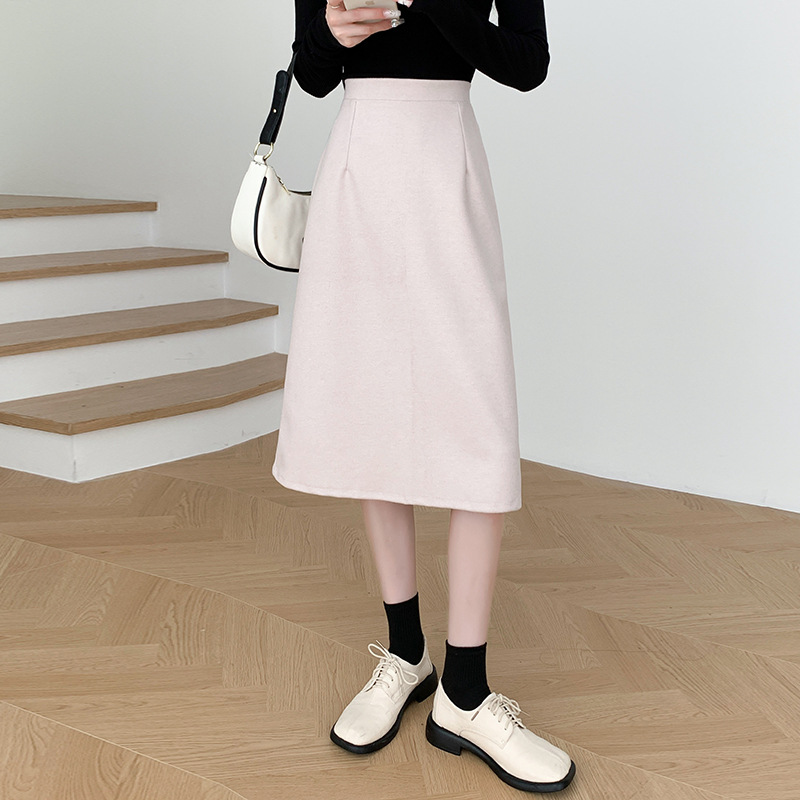 GY3269 autumn and winter temperament professional Korean version high waist medium length straight skirt back slit woolen hip one step skirt
