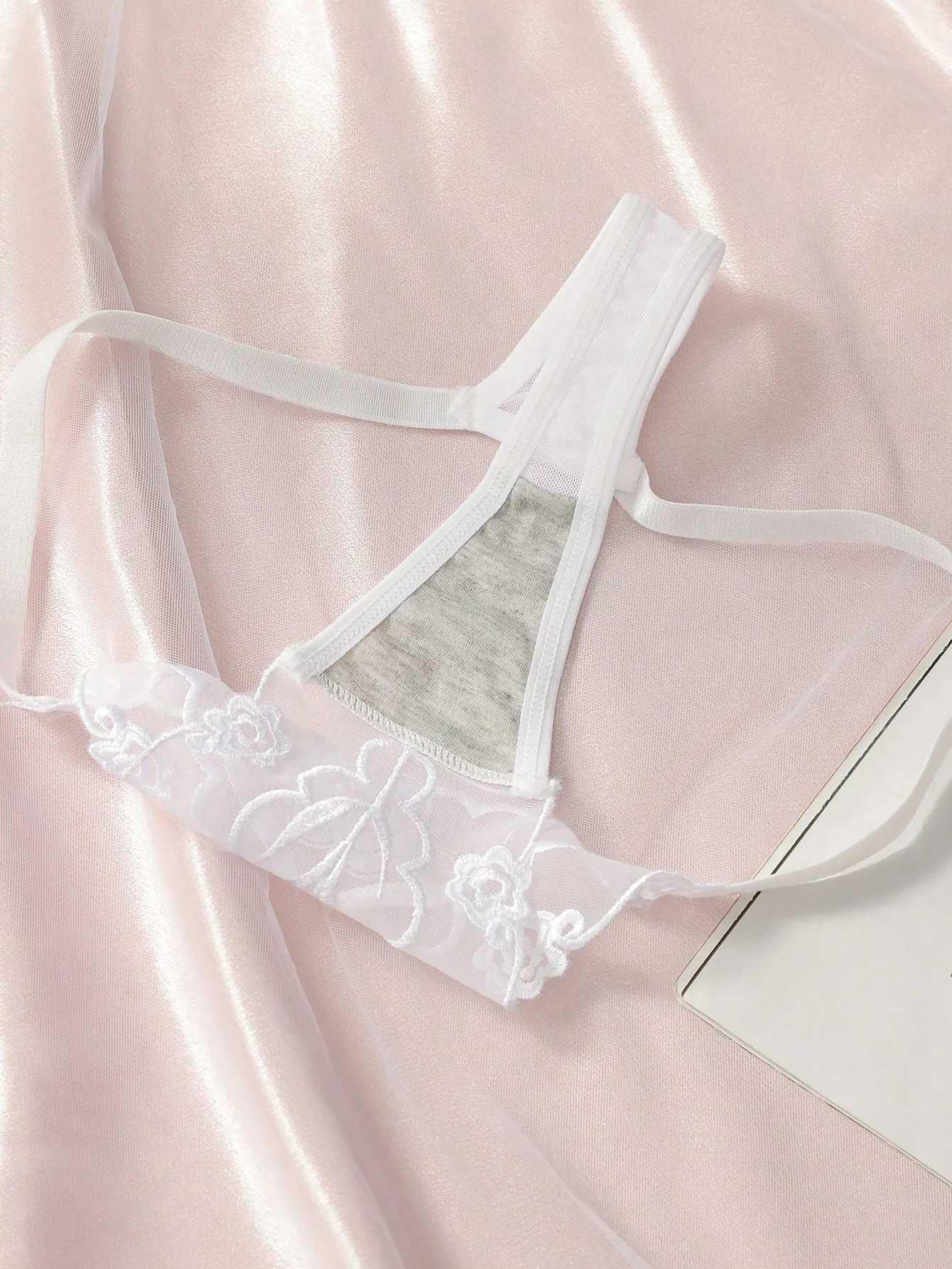 2pcs Ladies New Lace Sexy Black And White Embroidered Flower Print Sexy Set Thong Underwear C2648XJ250103