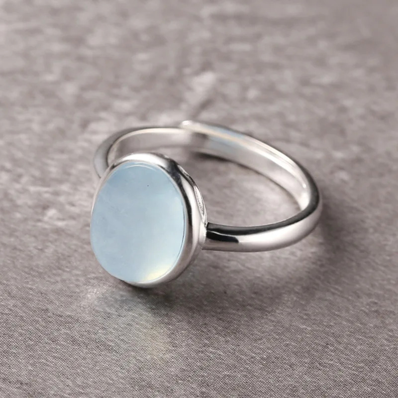 Silvology genuine 925 sterling silver oval aquamarine ring womens natural stone adjustable crystal ring luxurious and exquisite jewelry 250102