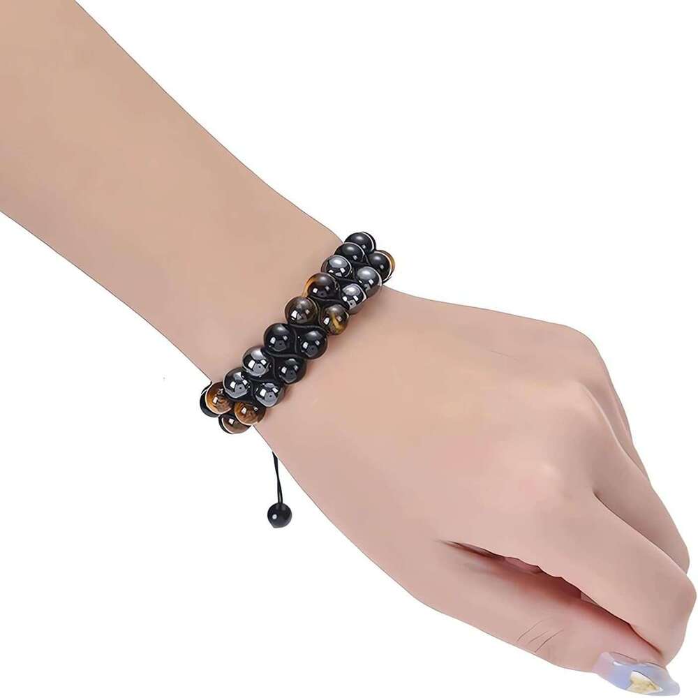 Triple Protection Bracelet, Tigers Eye Black Obsidian and Hematite 8mm Beads Men Women, Heag Crystal Bracelet for Good Luck Prosperity Happiness