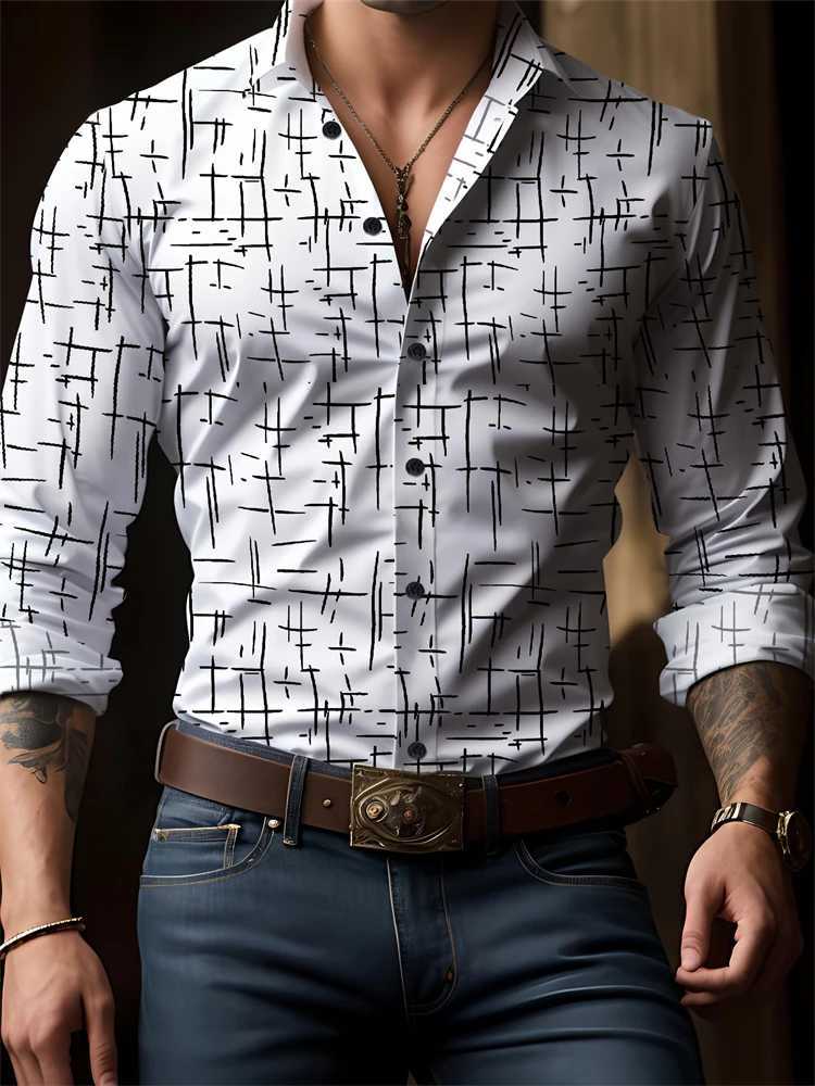 Mens new spring/summer button down shirt with checkered print long sleeved luxury lapel coat oversized outdoor street top W250102