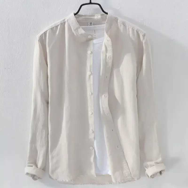 Spring and summer thin Japanese style stand up collar hemp rope shirt mens loose fit casual long sleeved cotton hemp rope jacket W250103