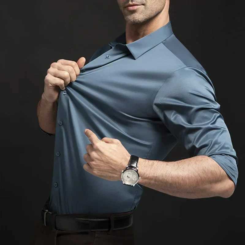 New elastic long sleeved shirt for mens fashion business leisure solid color non ironing professional mens white shirt W250102