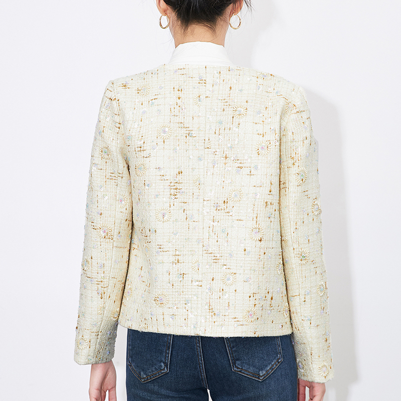 2024 New Autumn Winter French Style Jackets For Women Elegant Office Lady Short Coats Long Sleeve Woolen Tweed Jacket Coat Slim