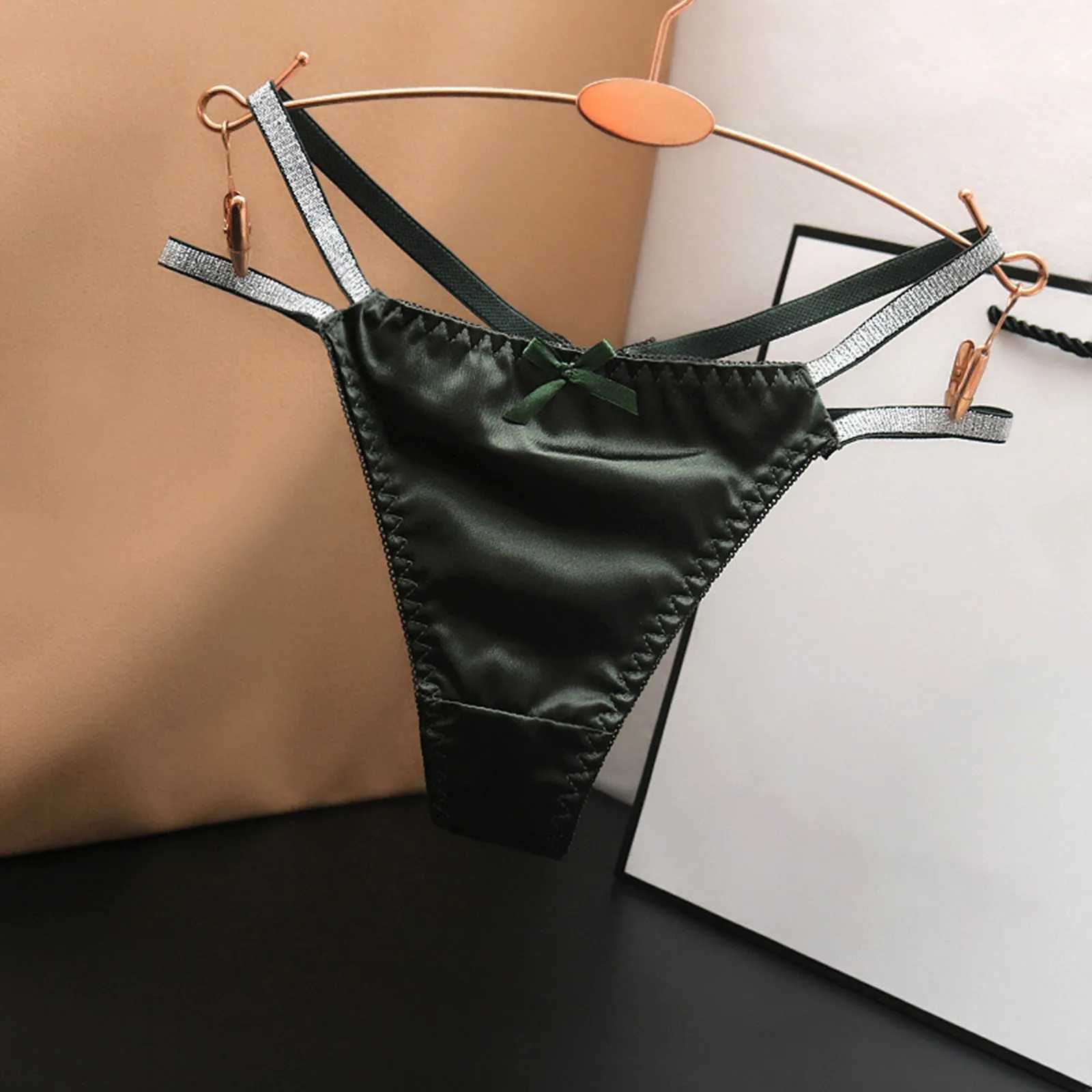 Women Panties Low Waist Satin Briefs Thin Straps Solid Color Underwear Bragas Sexys Ladies Tanga T-Back Thongs XJ250103