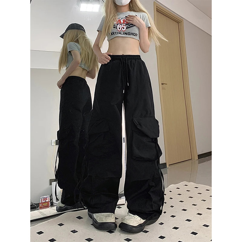 Y2K commodity pants womens streetwear oversized wide leg sports pants Harajuku large pocket jogging pants Bf high waist bag sports pants 250102
