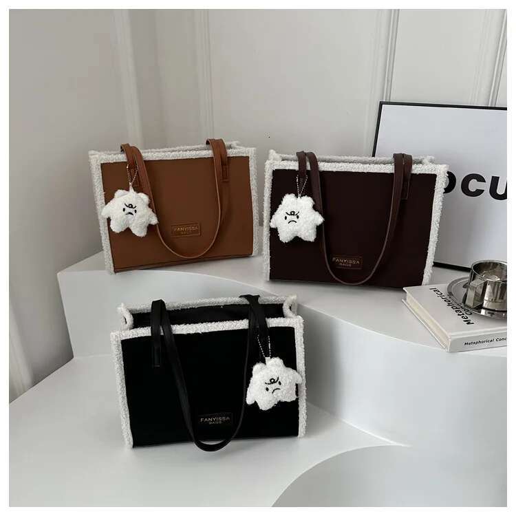 new imitation suede and cashmere patch women s shoulder bag designer department retro cartoon pendant crossbody bag square handbag bag